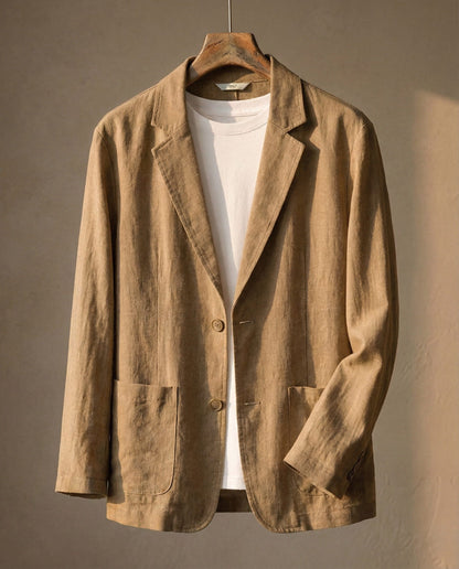 Men's Linen Two-Button Blazer - detail view | Hensley London