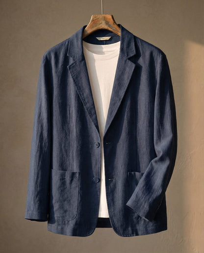 Men's Linen Two-Button Blazer - detail view | Hensley London
