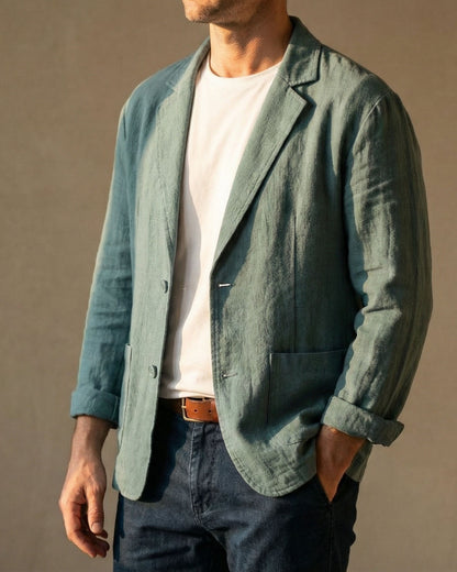 Men's Linen Two-Button Blazer - detail view | Hensley London