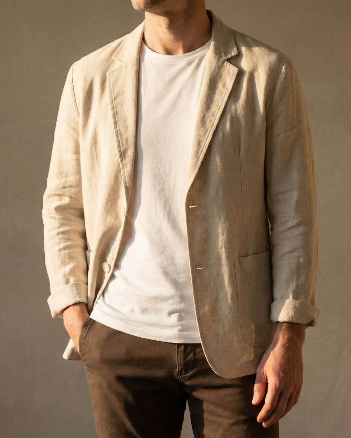 Men's Linen Two-Button Blazer - detail view | Hensley London