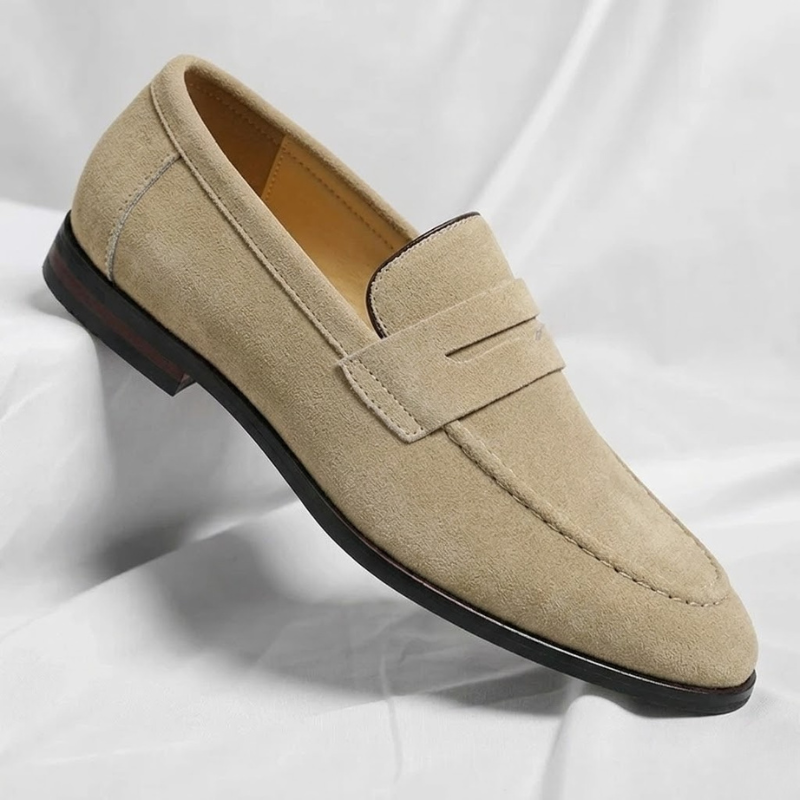 Men's Lustrous Suede Penny Loafers – detail view | Hensley London