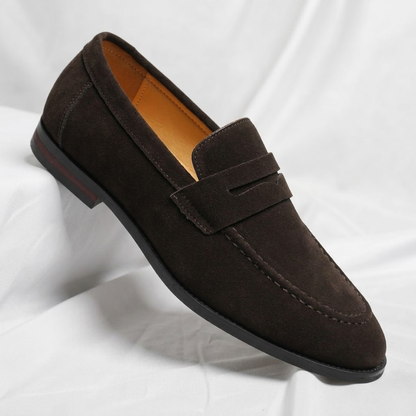 Men's Lustrous Suede Penny Loafers – top view | Hensley London