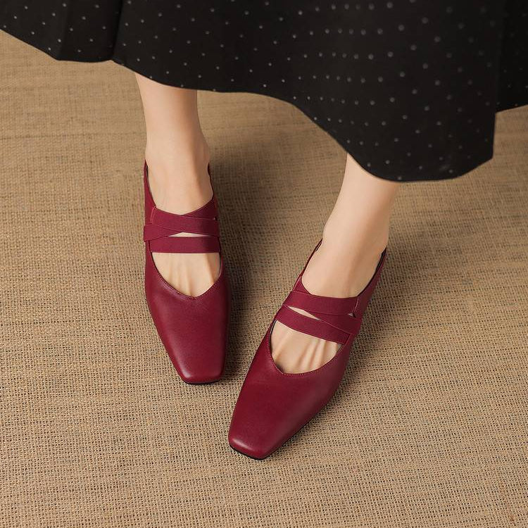 Women's Genuine Leather Square-Toe Mules – product view | Hensley London