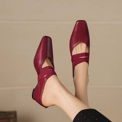 Women's Genuine Leather Square-Toe Mules – product view | Hensley London