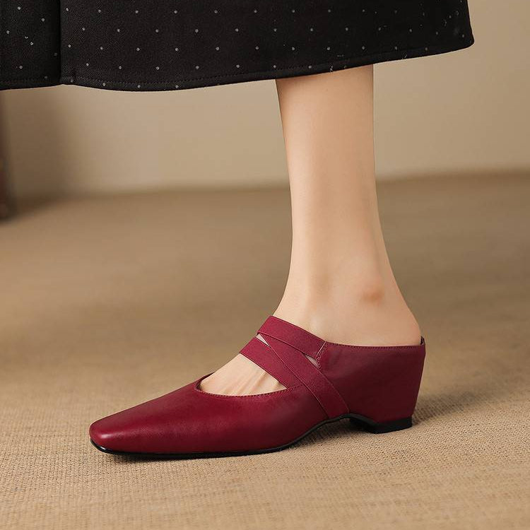 Women's Genuine Leather Square-Toe Mules – product view | Hensley London