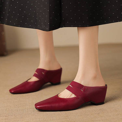 Women's Genuine Leather Square-Toe Mules – product view | Hensley London