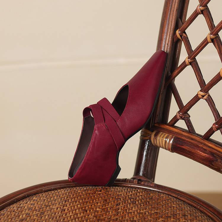 Women's Genuine Leather Square-Toe Mules – product view | Hensley London