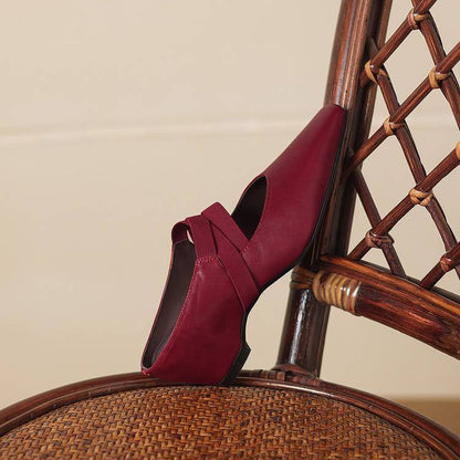 Women's Genuine Leather Square-Toe Mules – product view | Hensley London