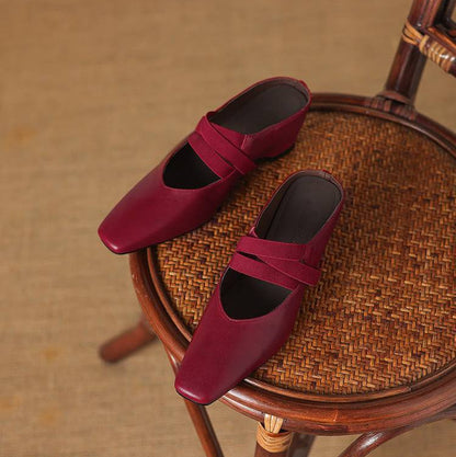 Women's Genuine Leather Square-Toe Mules – product view | Hensley London