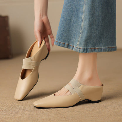 Women's Genuine Leather Square-Toe Mules – product view | Hensley London