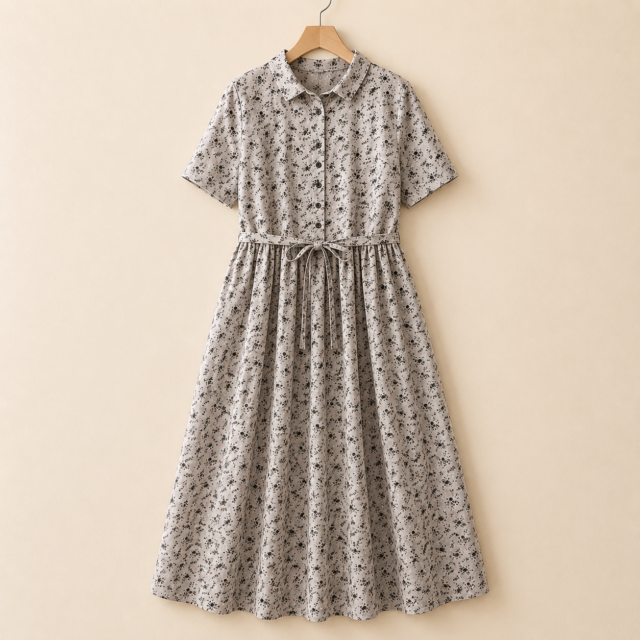 Women's Cotton Linen Floral Button-Front Midi Dress in Floral Print – side view | Hensley London