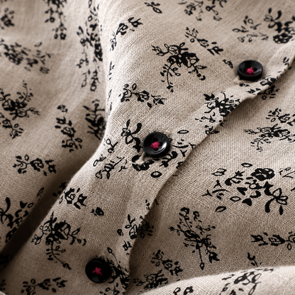 Women's Cotton Linen Floral Button-Front Midi Dress in Floral Print – detail view | Hensley London