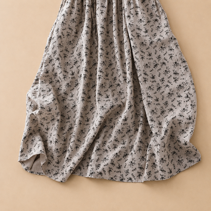 Women's Cotton Linen Floral Button-Front Midi Dress in Floral Print – fabric detail | Hensley London