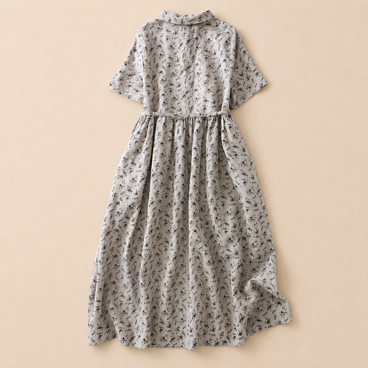Women's Cotton Linen Floral Button-Front Midi Dress in Floral Print – full-length view | Hensley London