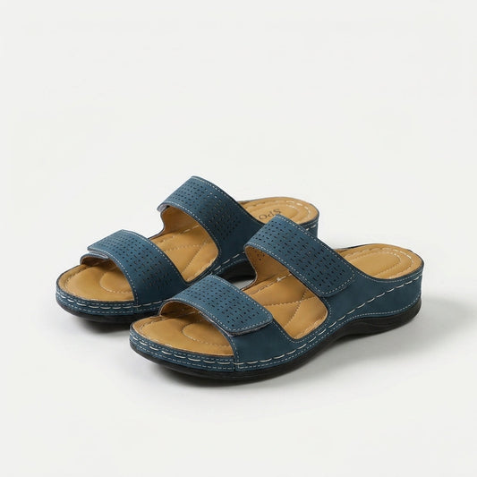 Women's Twin-Strap Comfort Sandals in Blue – front view | Hensley London