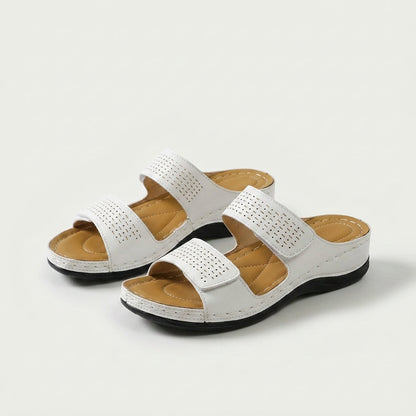 Women's Twin-Strap Comfort Sandals in Khaki – back view | Hensley London