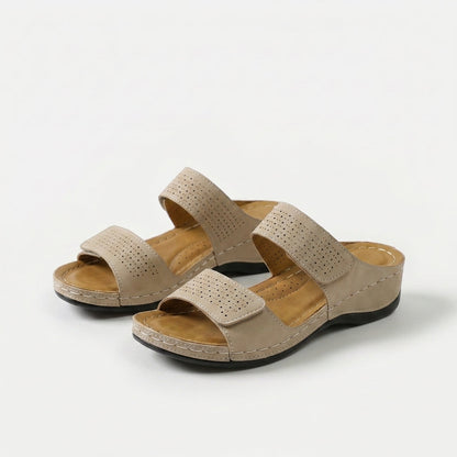 Women's Twin-Strap Comfort Sandals in Black – sole view | Hensley London