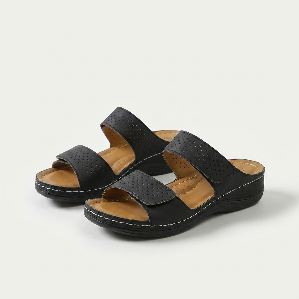Women's Twin-Strap Comfort Sandals in White – pair view | Hensley London