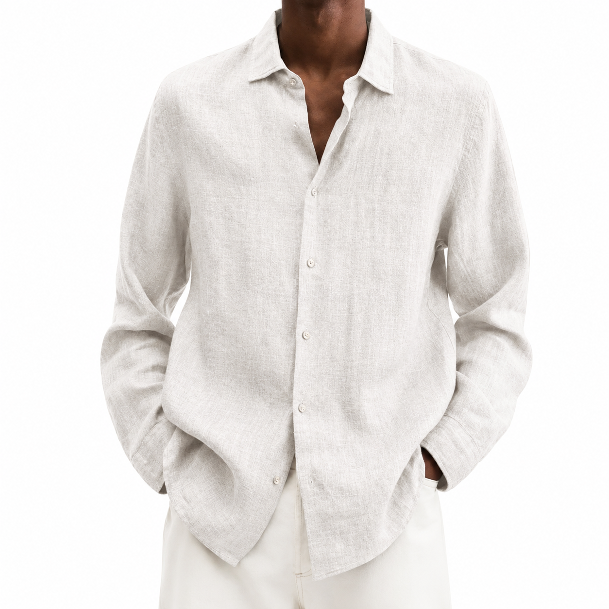 Men's Lightweight Cotton Linen Everyday Shirt in Black – front view | Hensley London