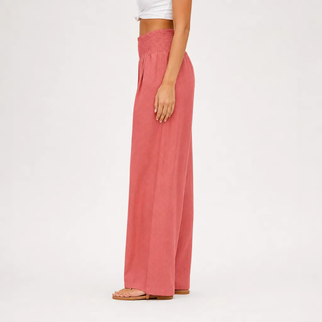 Women's Cotton High-Waist Palazzo Pants in Purple – front view | Hensley London