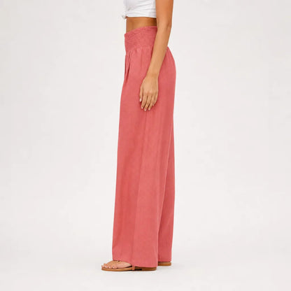 Women's Cotton High-Waist Palazzo Pants in Purple – front view | Hensley London