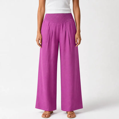 Women's Cotton High-Waist Palazzo Pants in Black – front view | Hensley London