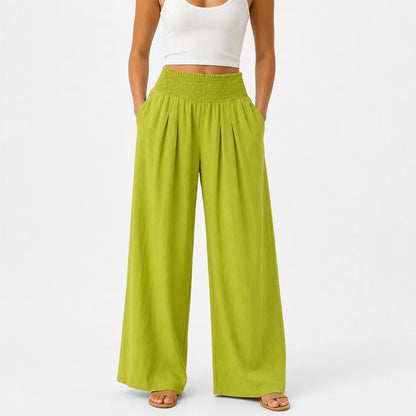 Women's Cotton High-Waist Palazzo Pants – full-length side view | Hensley London