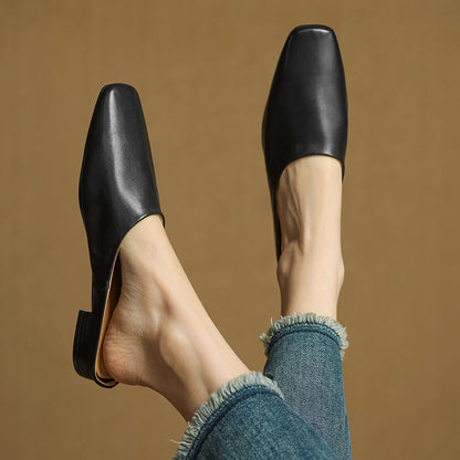Women's Leather Square-Toe Mules in White – angled view | Hensley London