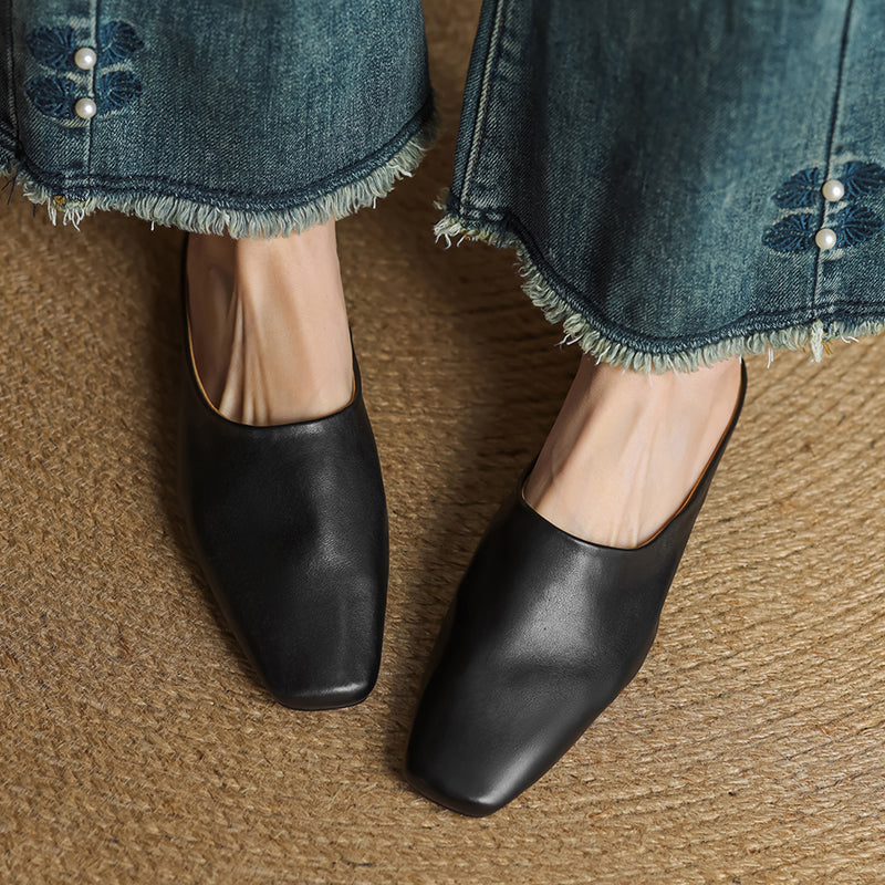 Women's Leather Square-Toe Mules in White – back view | Hensley London