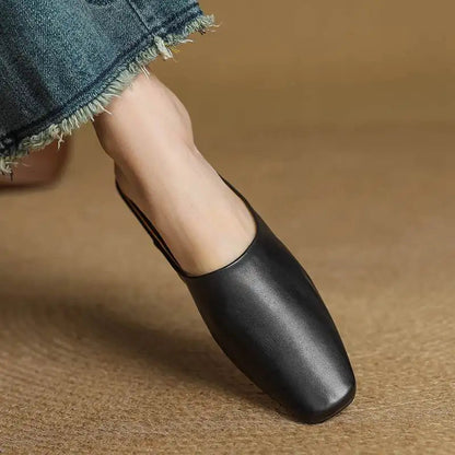 Women's Leather Square-Toe Mules in Silver – detail view | Hensley London