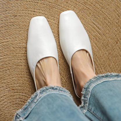 Women's Leather Square-Toe Mules in White – heel view | Hensley London
