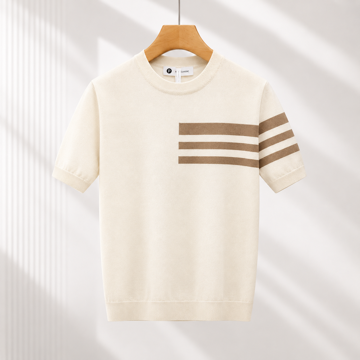 Men's Striped Knit Crew Neck T-Shirt – back view | Hensley London