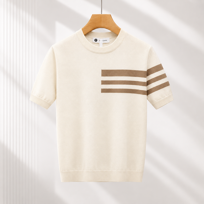 Men's Striped Knit Crew Neck T-Shirt – back view | Hensley London
