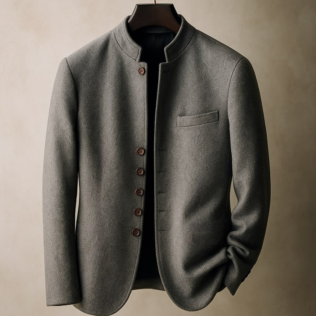 Men's Wool Stand-Collar Jacket - front view | Hensley London