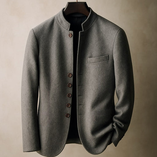 Men's Wool Stand-Collar Jacket - front view | Hensley London