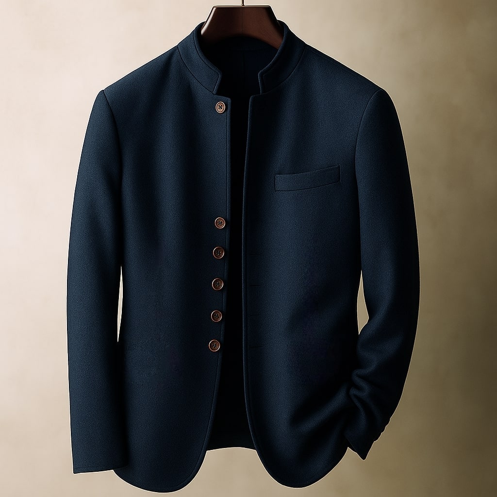 Men's Wool Stand-Collar Jacket - detail view | Hensley London