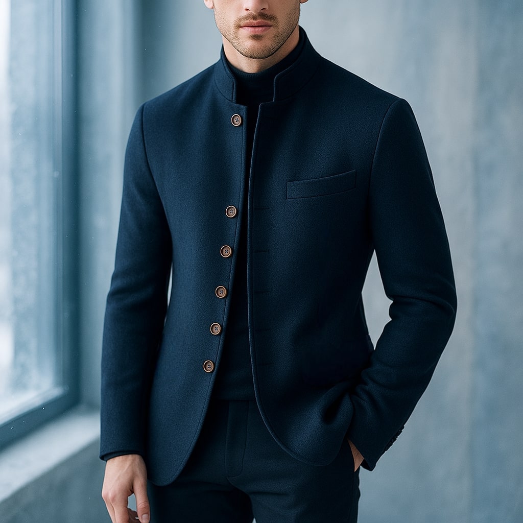 Men's Wool Stand-Collar Jacket - detail view | Hensley London