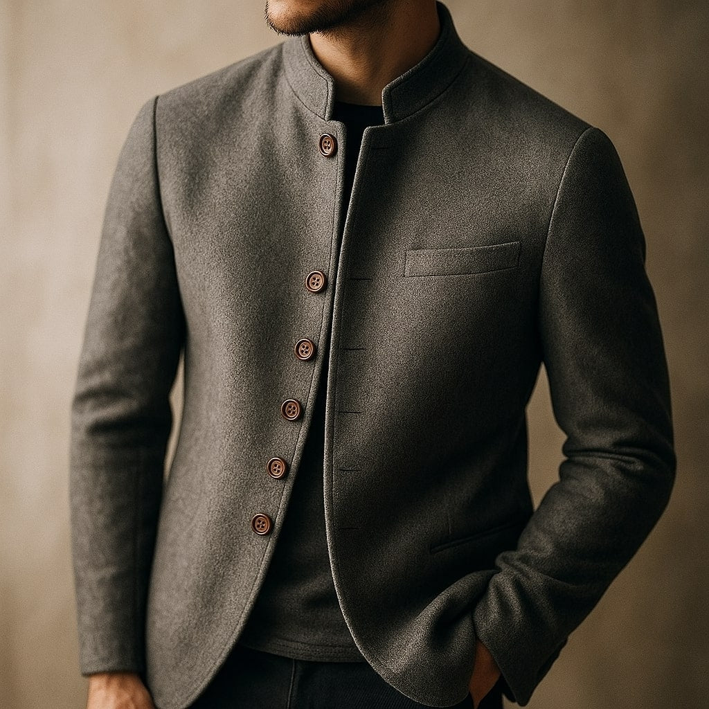 Men's Wool Stand-Collar Jacket - detail view | Hensley London