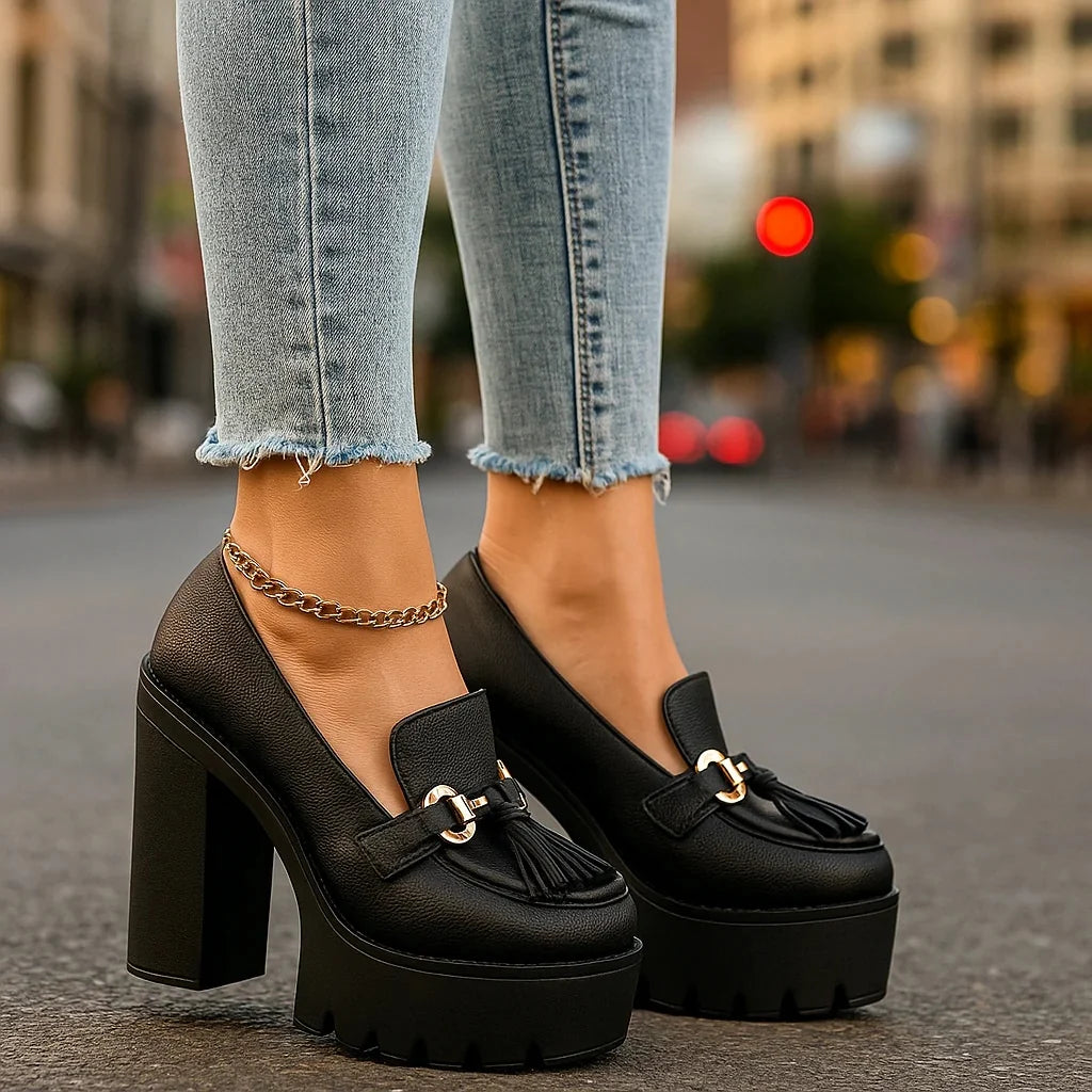 Women's Platform Loafers with Chunky Block Heels in available colours – product view 1 | Hensley London