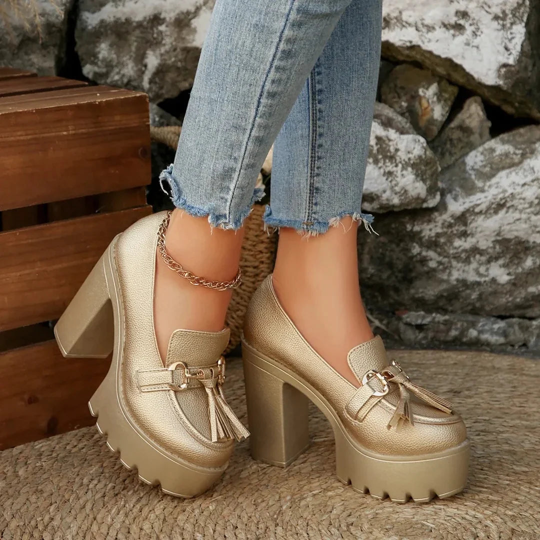 Women's Platform Loafers with Chunky Block Heels – product view 2 | Hensley London