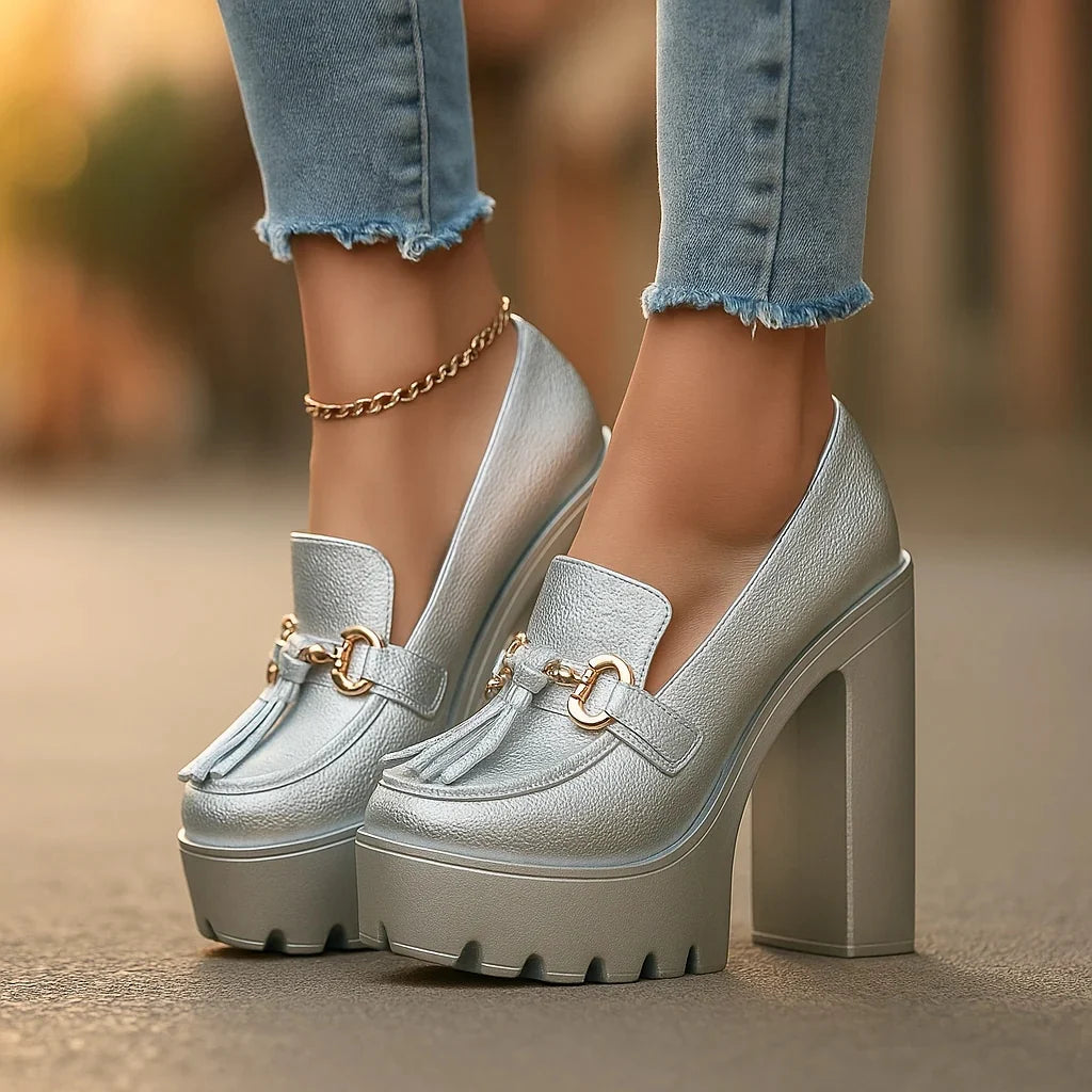 Women's Platform Loafers with Chunky Block Heels in available colours – product view 3 | Hensley London
