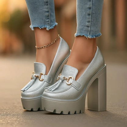 Women's Platform Loafers with Chunky Block Heels in available colours – product view 3 | Hensley London