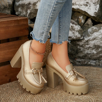 Women's Platform Loafers with Chunky Block Heels in available colours – product view 4 | Hensley London