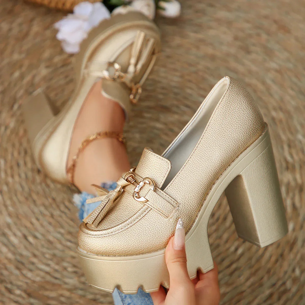 Women's Platform Loafers with Chunky Block Heels in available colours – product view 8 | Hensley London