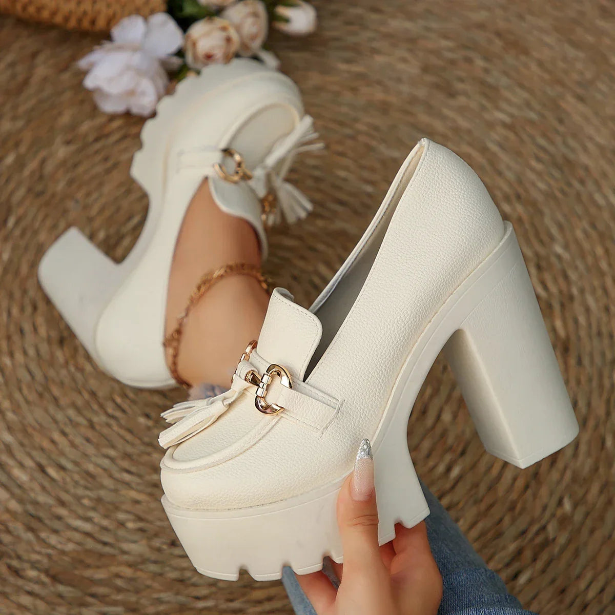 Women's Platform Loafers with Chunky Block Heels in available colours – product view 9 | Hensley London