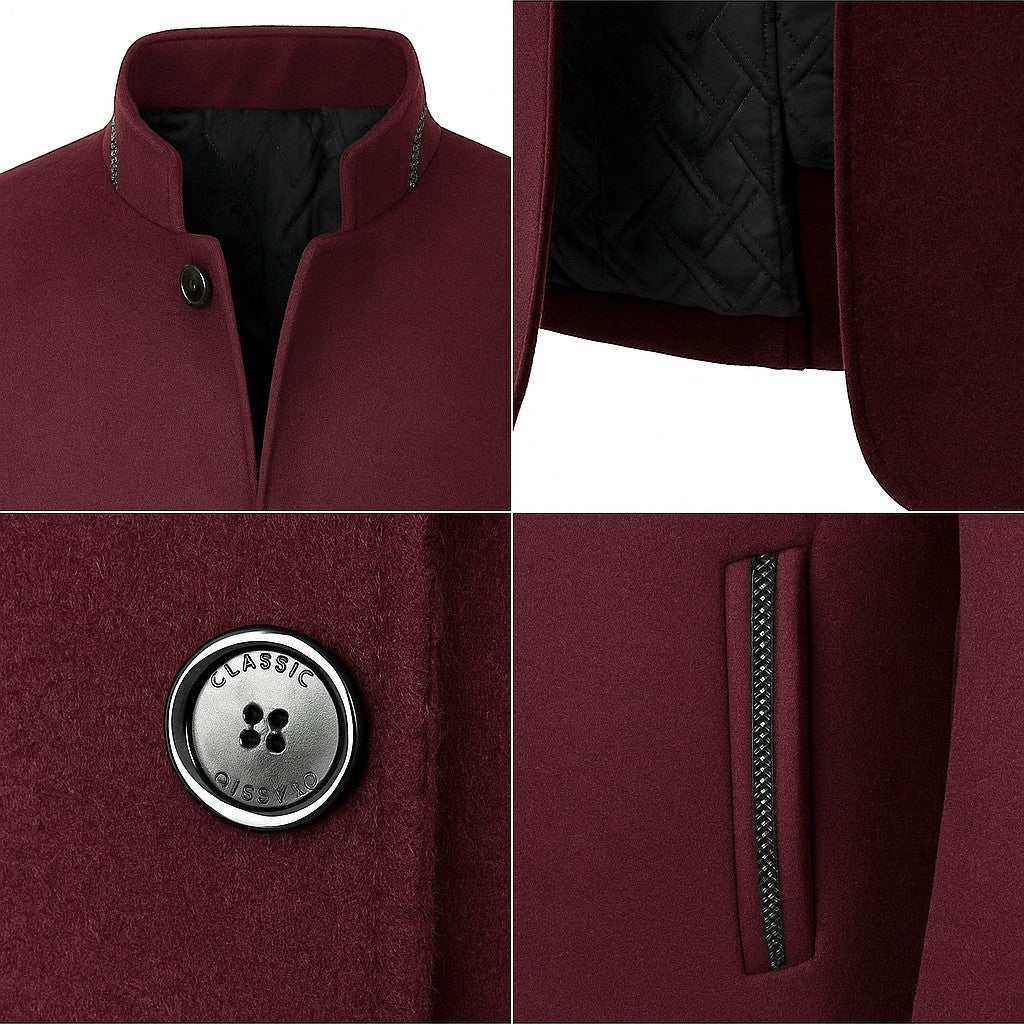 Men's Wool Quilted-Lined Stand-Collar Coat - detail view | Hensley London