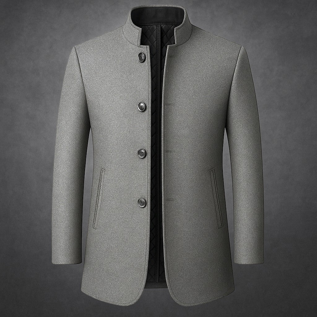 Men's Wool Quilted-Lined Stand-Collar Coat in Gray - product view | Hensley London