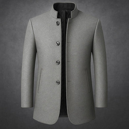 Men's Wool Quilted-Lined Stand-Collar Coat in Gray - product view | Hensley London