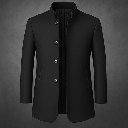 Men's Wool Quilted-Lined Stand-Collar Coat in Black - product view | Hensley London