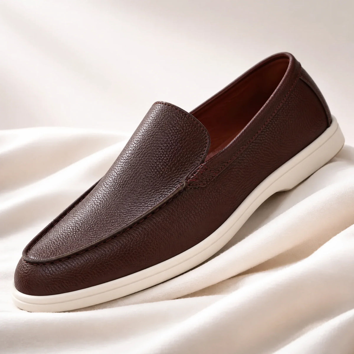 Men's Textured Slip-On Loafers in Dark Brown – product view | Hensley London